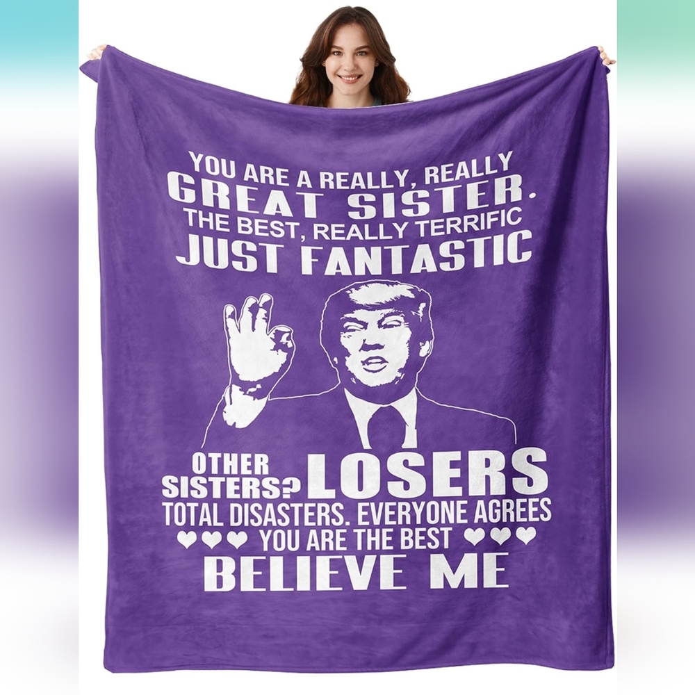 Trump Great Sister Funny Fleece Throw Blanket‎ Purple 50x60 Parody Gift